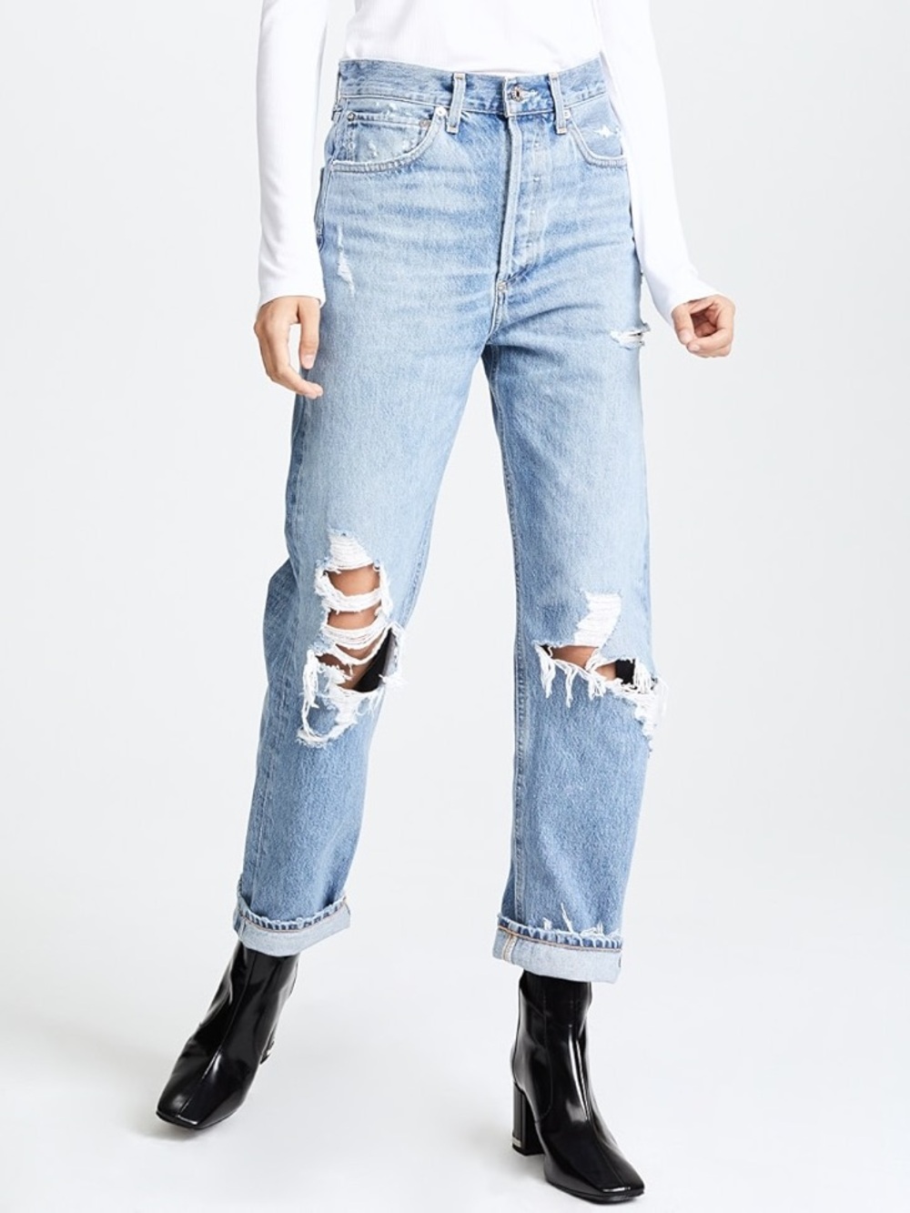 Agolde Light Wash 90s Mid Rise Loose Fit Distressed Jeans - 28 W 29 L - Picture 2 of 10